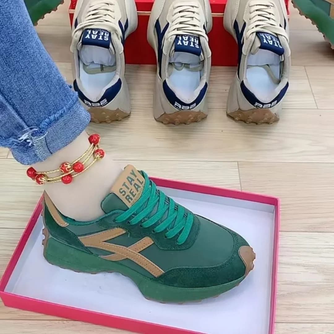 Sneakers da donna scarpe sportive stringate da donna Casual in pelle primaverile scarpe con plateau verdi di lusso per il tempo libero scarpe da corsa antiscivolo leggere