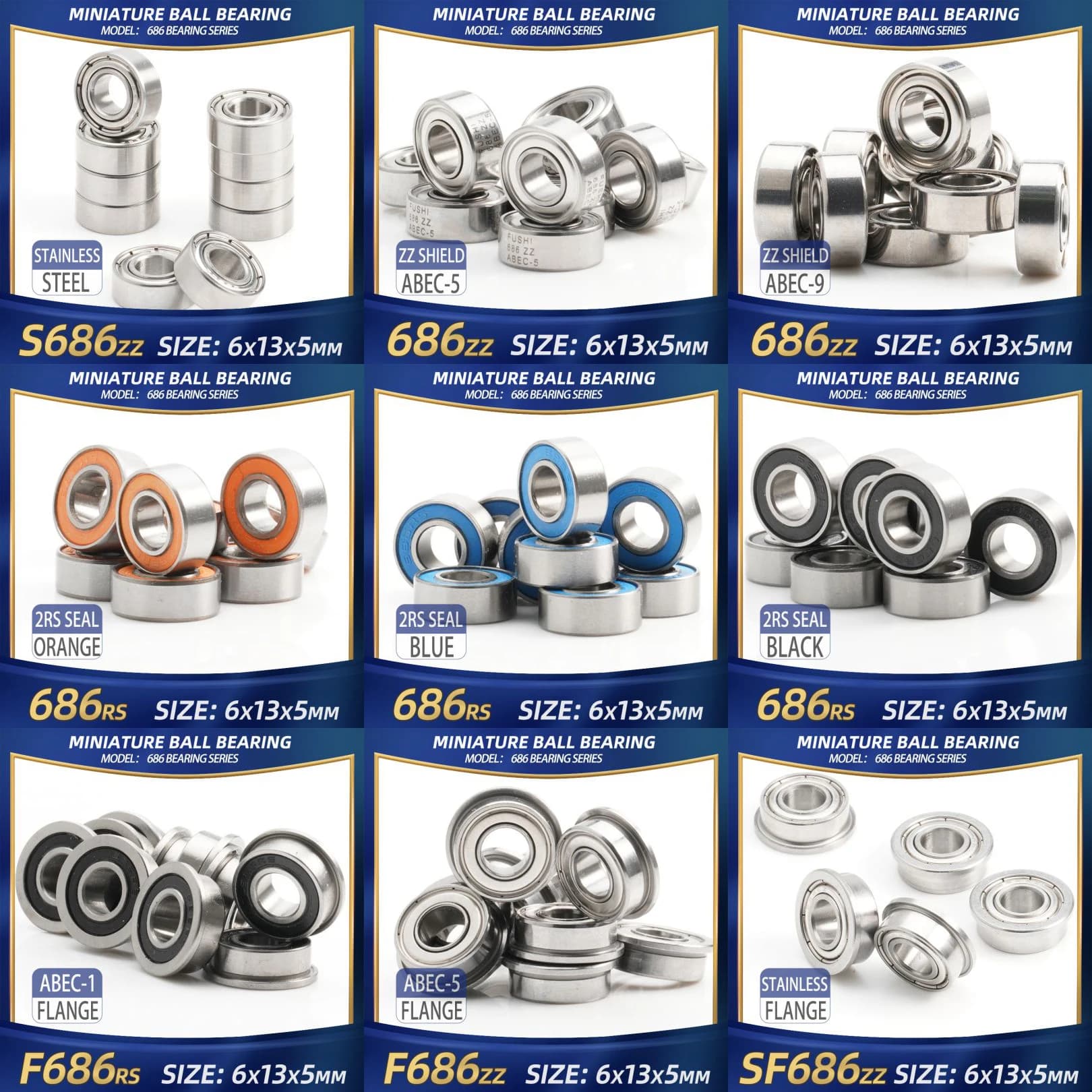 FUSHI 686 ZZ Cuscinetto 6x13x5 mm 10 Pz 686ZZ RS 2RS 686 Cuscinetti manipolo aperti per scheda video ad alta velocità per motore