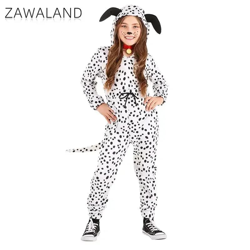 Zawaland Ragazza Ragazzo Macchiato Costume di Cane Simpatico Cucciolo Pigiama Tuta Festa di Carnevale Animale Dalmata Cappuccio Vestito Studenti Vestire