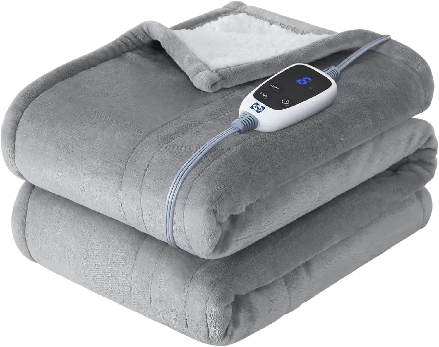 Coperta elettrica riscaldata, 6 livelli di calore e spegnimento automatico, riscaldamento rapido lavabile in lavatrice 50x60 pollici grigio chiaro