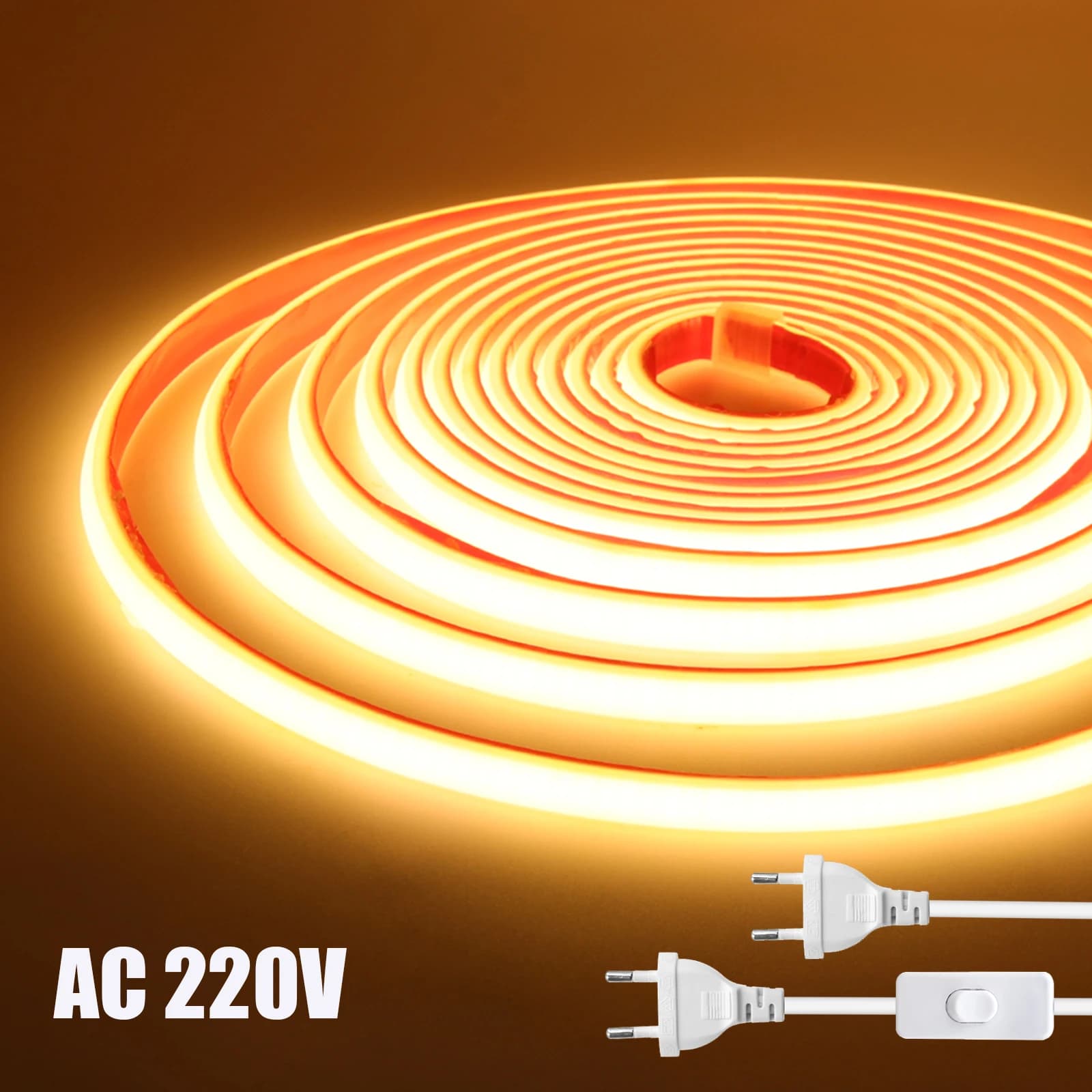 Striscia LED COB Neon AC 220V 3000K 4000K 6000K 288 LED/M Impermeabile per Decorazione Casa, Nastro Luminoso Flessibile con Adesivo