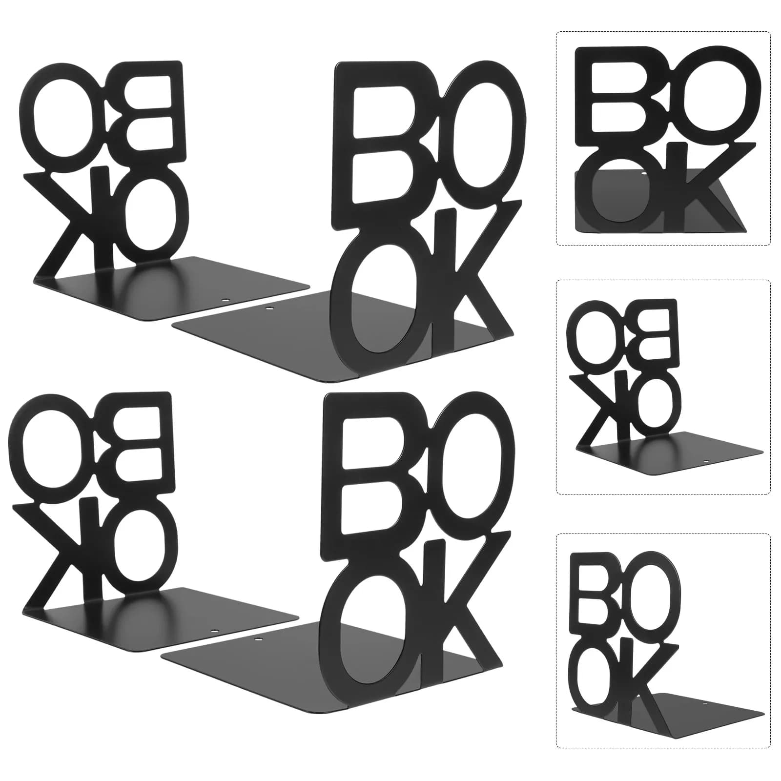 Set di 4 Reggilibri in Metallo, Supporti Robusti per Libri da Scaffale, Scrivania e Organizzatore di Documenti per Ufficio, Supporti per Lettura