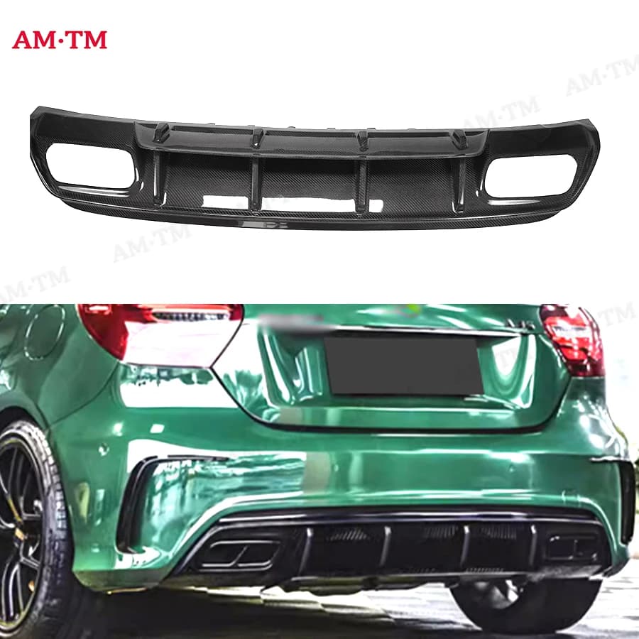 For Benz A Class AMG W176 A260 A200 A45 Carbon Fiber Car Rear Bumper Back lip Diffuser Rear Side Splitters Spoiler Lip
