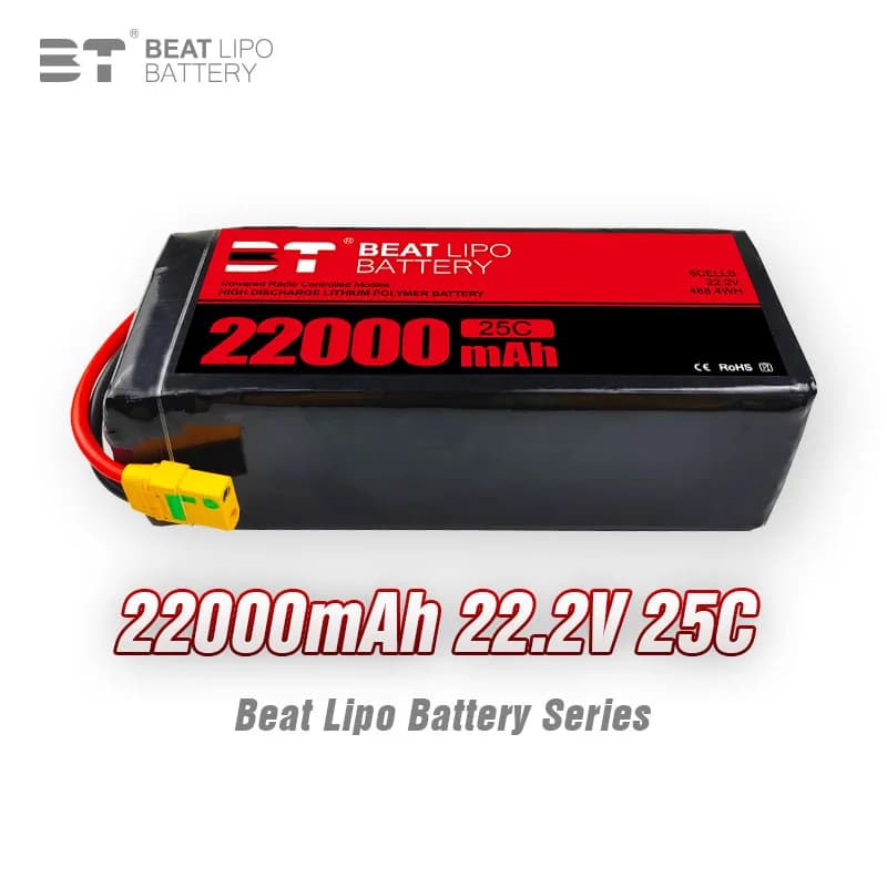 LiPo battery for drones 22.2 Volt 22000mAh, RC models 6S 25C, Lithium battery Li-ion polymer for UAV, Solid State battery for drones