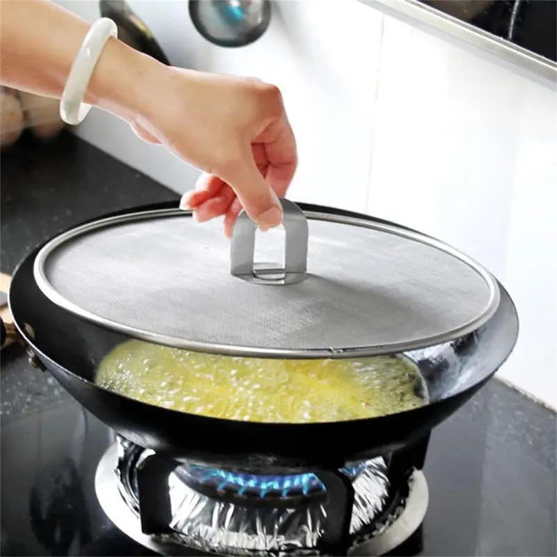 Schermo Anti-Schizzi in Acciaio Inox per Padella, Coperchio a Rete per Cucina, Protezione Anti-Schizzi 25/29/33cm