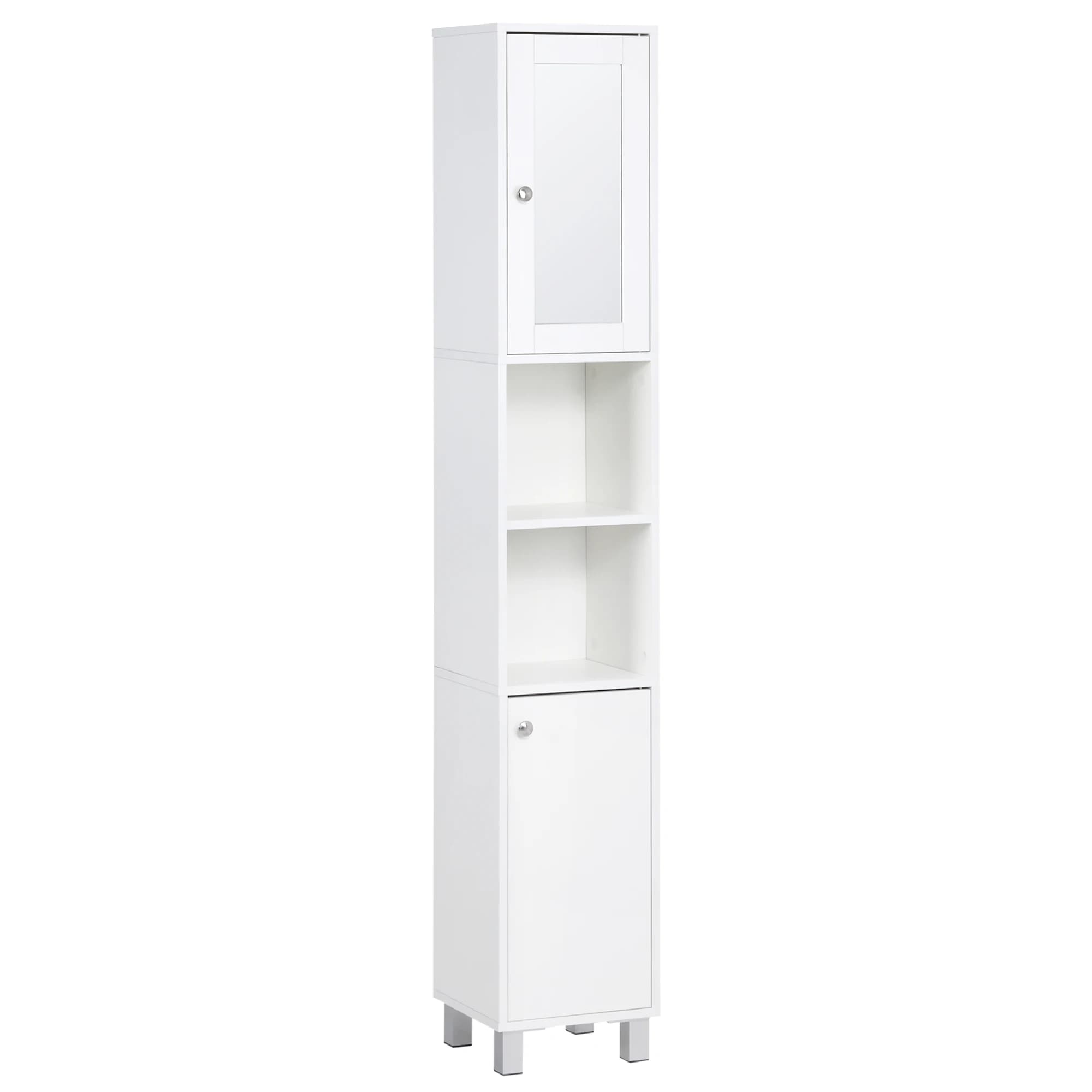 Mobiletto da bagno alto Kleankin con specchio, mobiletto a torre indipendente in legno con ripiani regolabili per il bagno