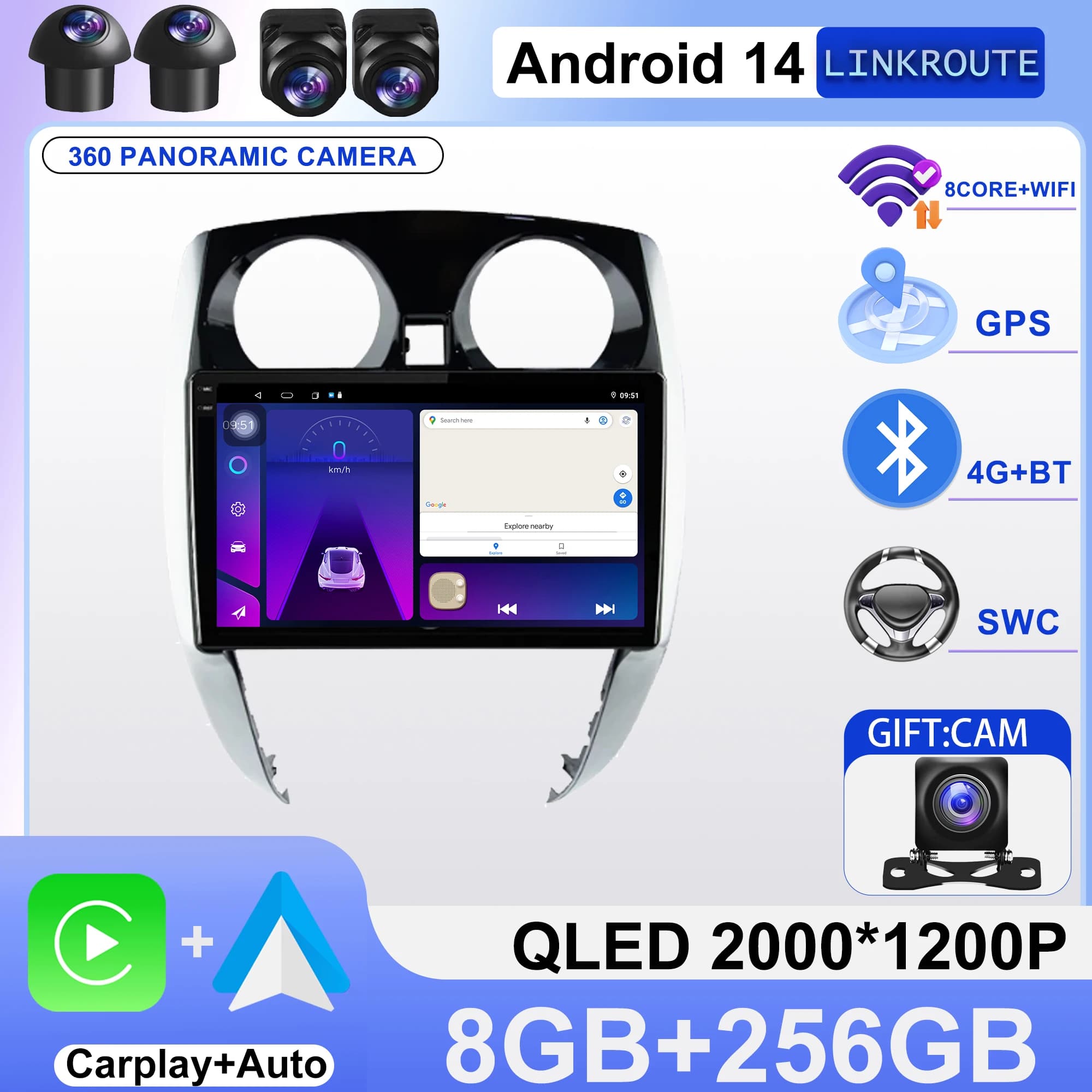 Per Nissan Nota 2 E12 2012 - 2021 Carplay Auto 4G + WIFI GPS Autoradio di Navigazione Lettore Video Multimediale Stereo BT Android 14
