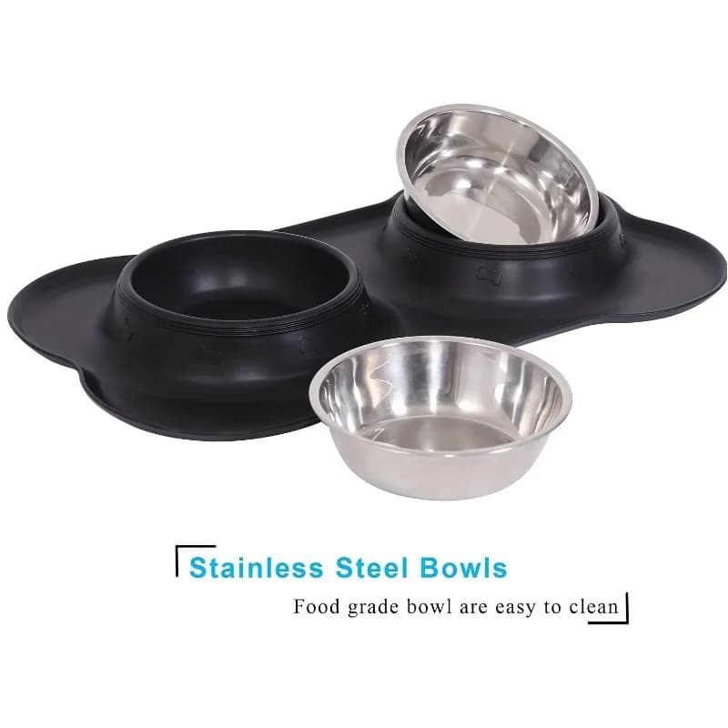 Tappetino per alimentazione per cani da compagnia in silicone a forma di osso in acciaio inossidabile 1PC con facile da pulire, previene cibo disordinato e ciotola per l'acqua
