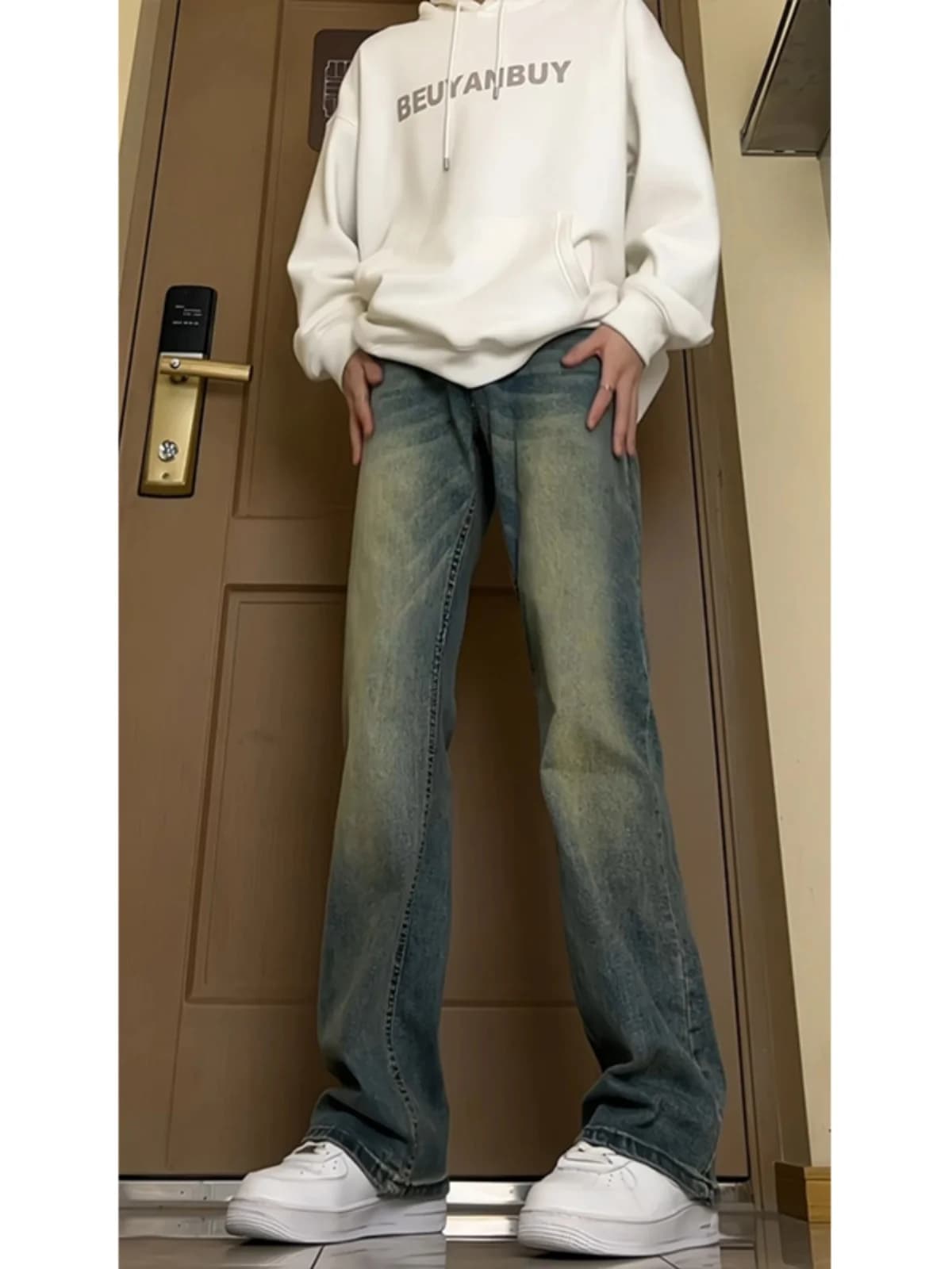 Cleanfit Vintage Wa Blue Jeans Men's Straight Leg Stretch Slimming Capri Pants High Street American Sle Youth Faion