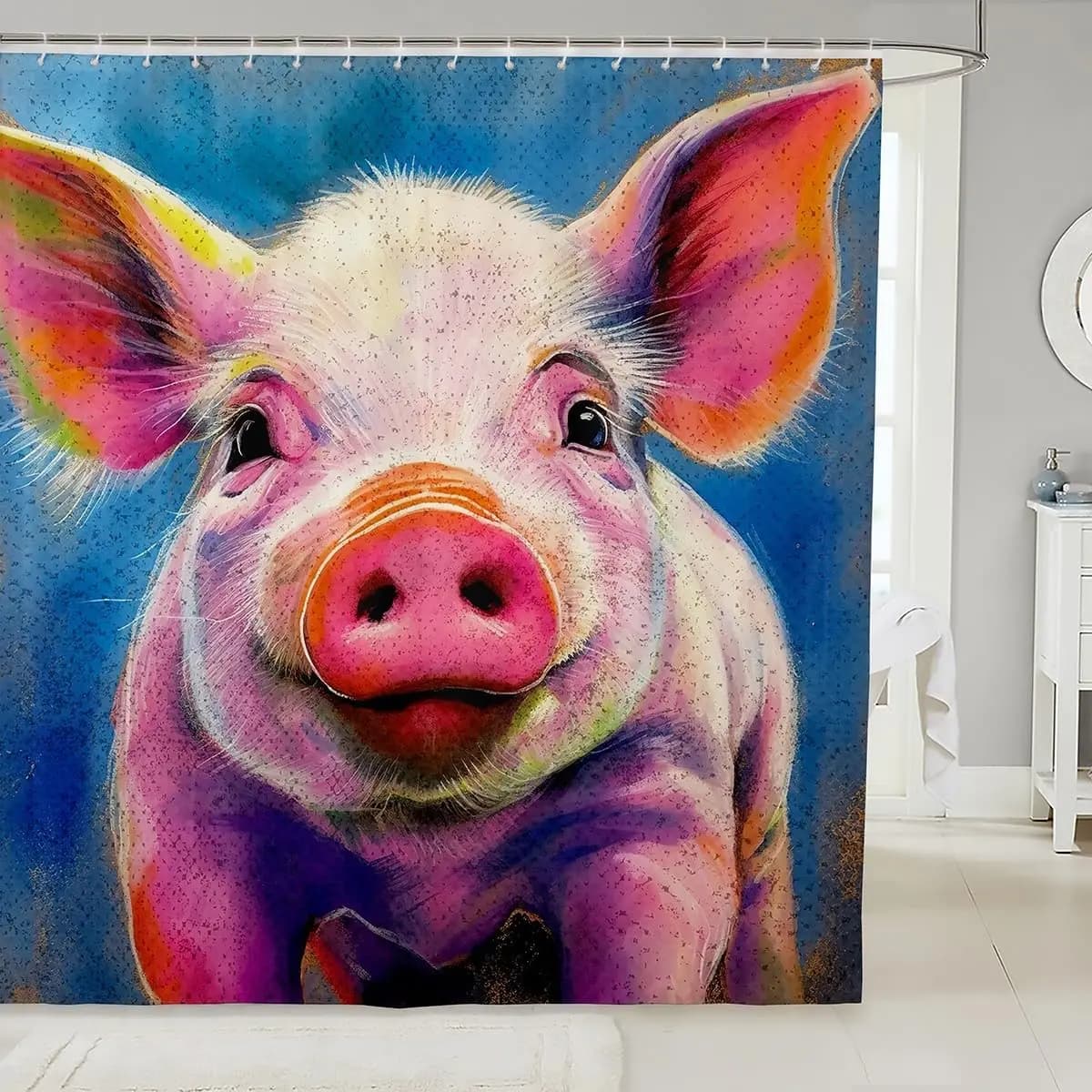 Tenda da doccia maiale per ragazze Bambini Maiali dei cartoni animati Tenda da doccia per bagno Setative Tenda da bagno per animali adorabili Simpatico animale da fattoria