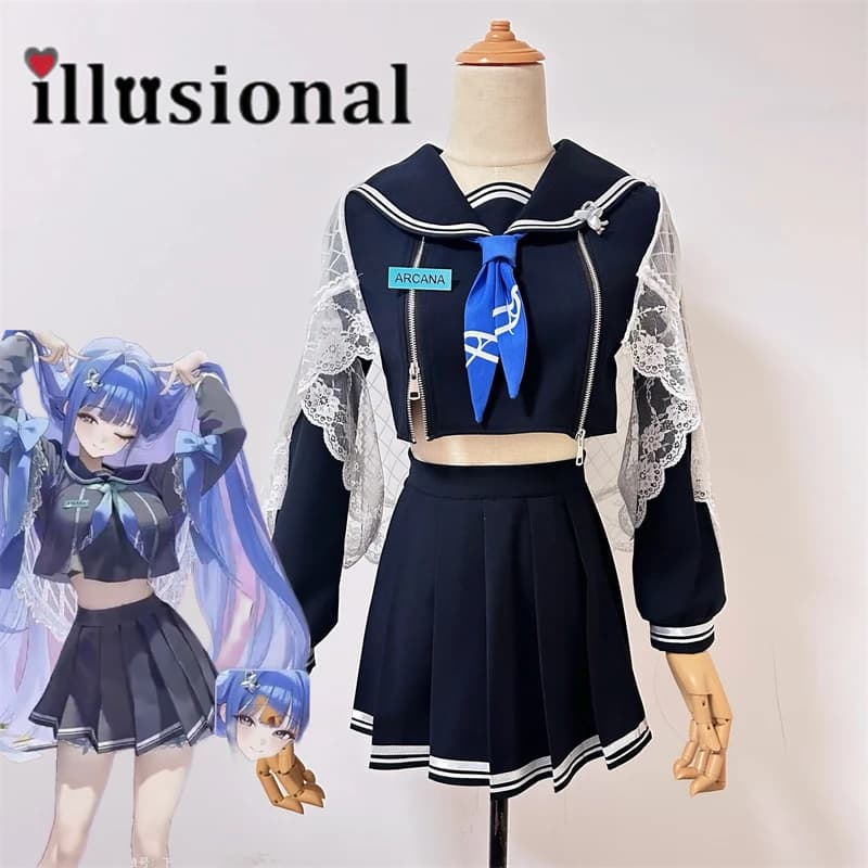 Costume Cosplay NIKKE Arcana Personalizzato con Gonna Nera, Uniforme JK e Set Parrucca per Feste di Halloween e Travestimenti Femminili