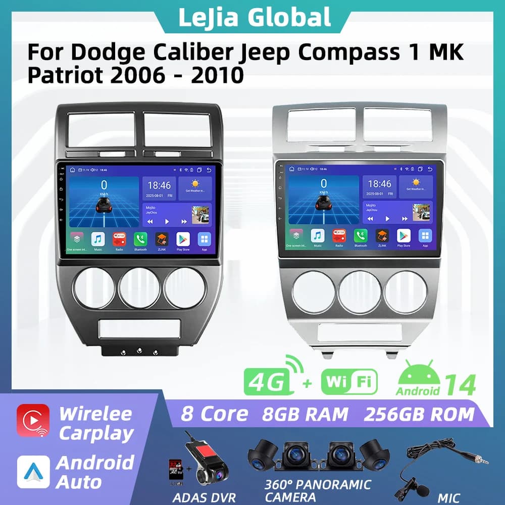 Sistema Multimediale per Auto Dodge Caliber Jeep Compass 1 MK Patriot 2006 - 2010, Radio Android con Carplay, Navigazione GPS, Stereo 2 Din con DSP