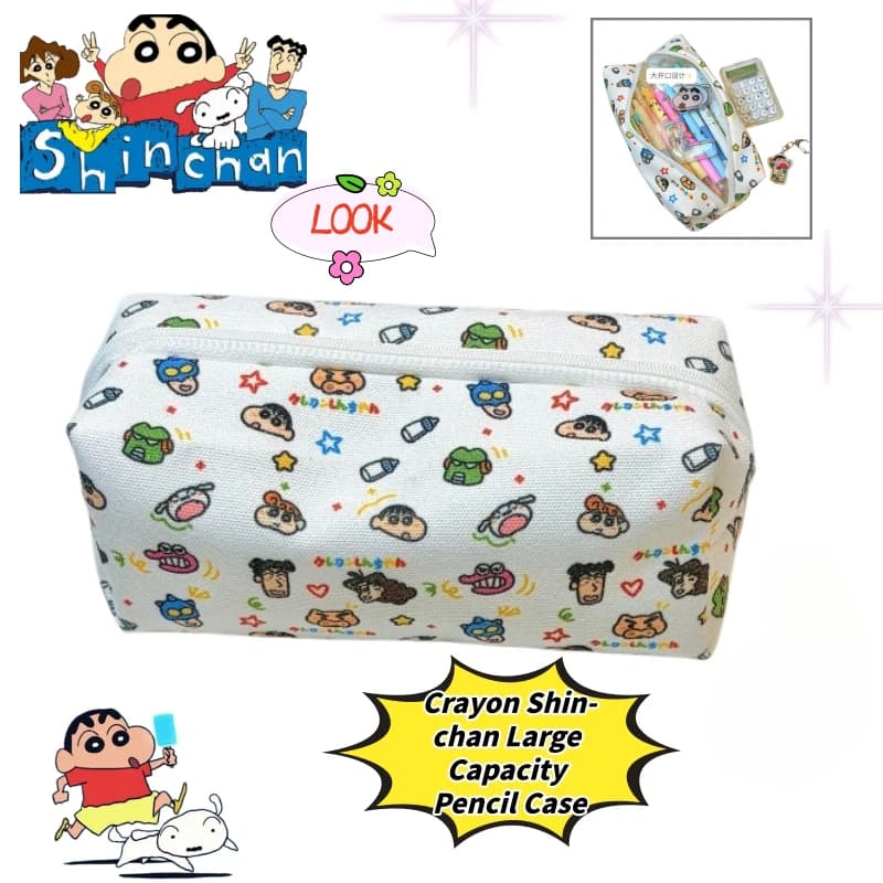 Cute Crayon Shin-Chan Canvas Pencil Bag Ins Style High-looking Fashionable Large Capacity Kawaii Stationery Pencil Bag Storage