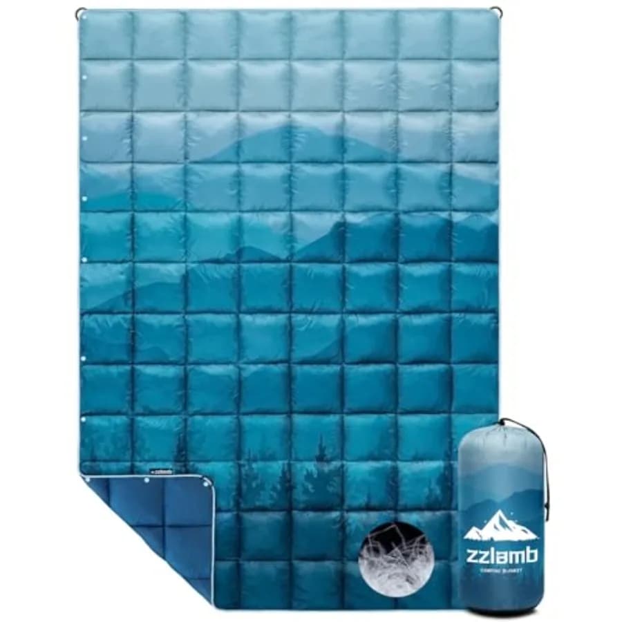 Coperta da Campeggio Imbottita in Piuma, Idrorepellente, Coperta da Viaggio Portatile per Esterni, Piumino Leggero e Caldo per Divano e Aereo