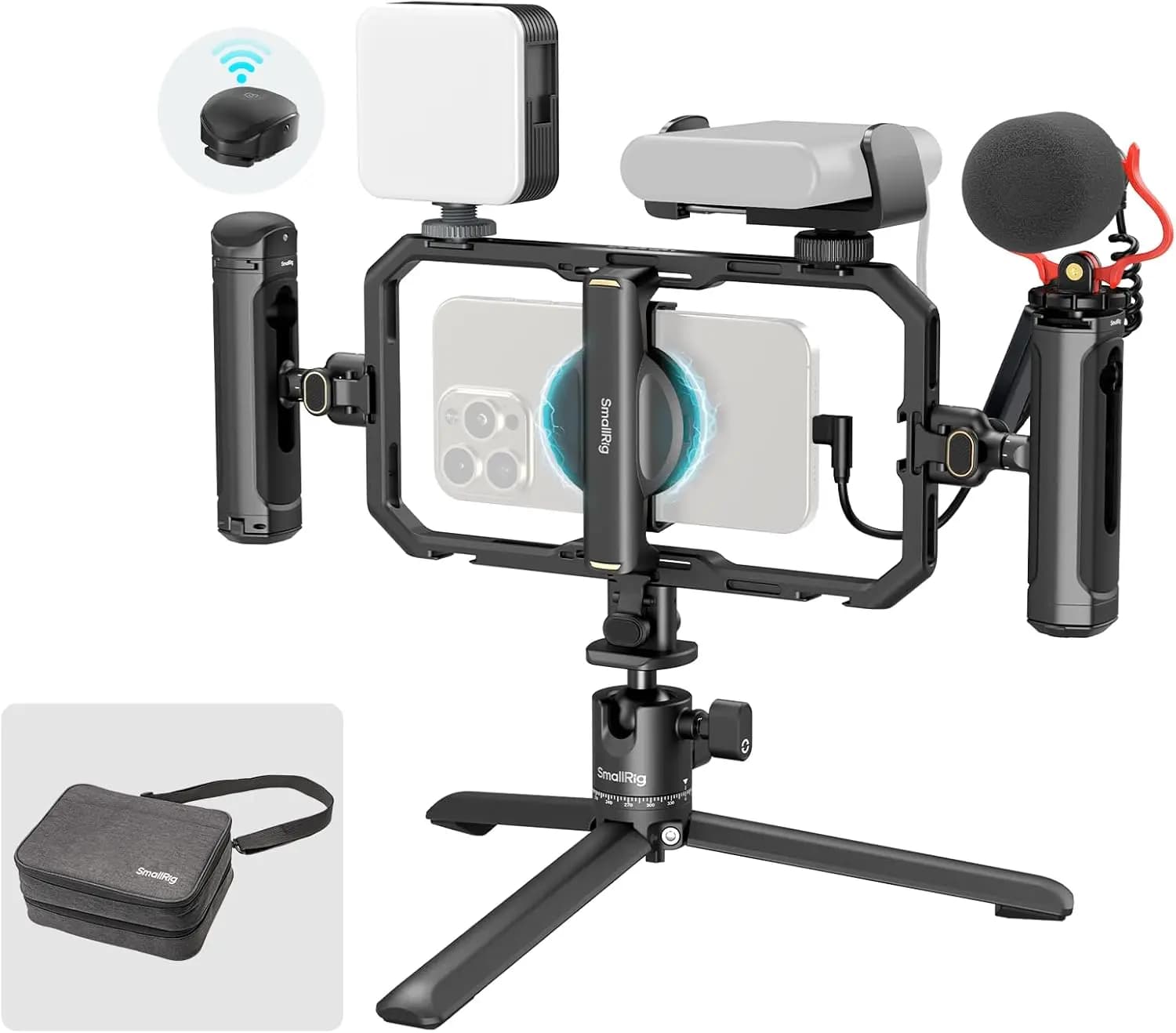 Kit Universale per Riprese Video con Luce LED, Microfono, Treppiede e Impugnature per Creatori e Streaming Live