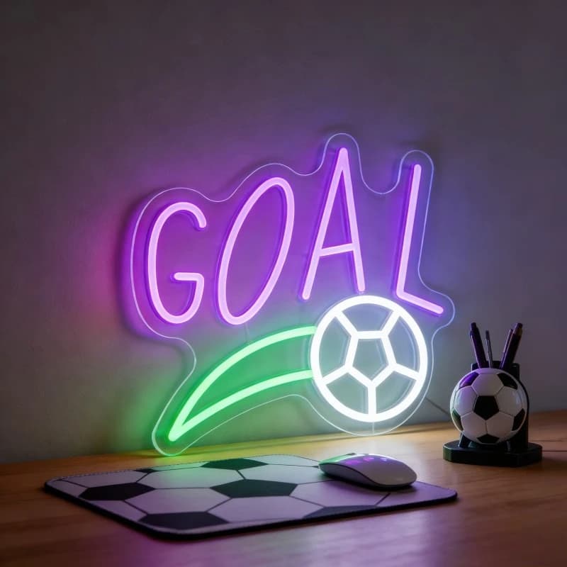 Insegna al Neon LED a Forma di Porta da Calcio, Decorazione da Parete per Camera da Letto, Sala Giochi, Casa, Illuminazione Vibrante Ispirata al Calcio, Regalo Unico per Appassionati di Sport