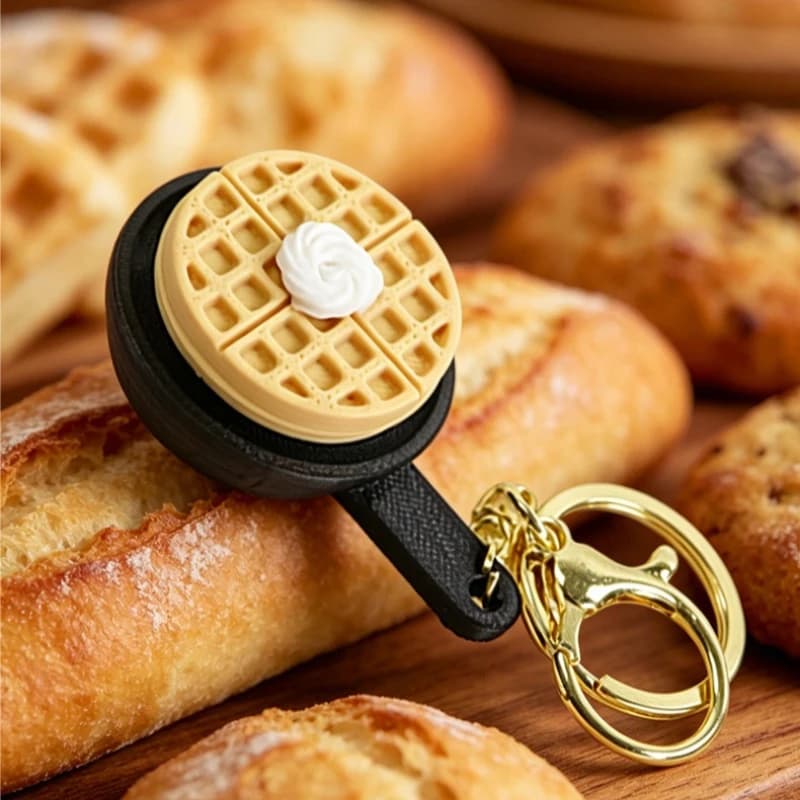 6 Options 3D-Printed Frying Pan Clicker Keychain: Creative Simulated Pancake Stress-Relief Toy Pressable Keychain Pendant