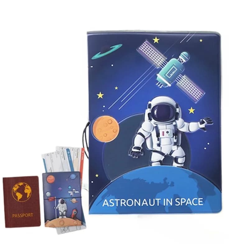Custodia protettiva per passaporto da viaggio Custodia protettiva per passaporto modello astronauta in PU con slot per carte di credito ID per donna uomo