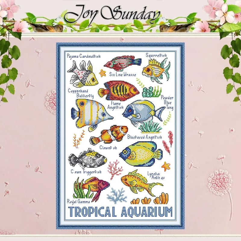 Tropical Fish Patterns Counted Cross Stitch Set DIY 11CT 14CT 16CT Stamped DMC Cross-stitch Kit Embroidery Needlework Crafts