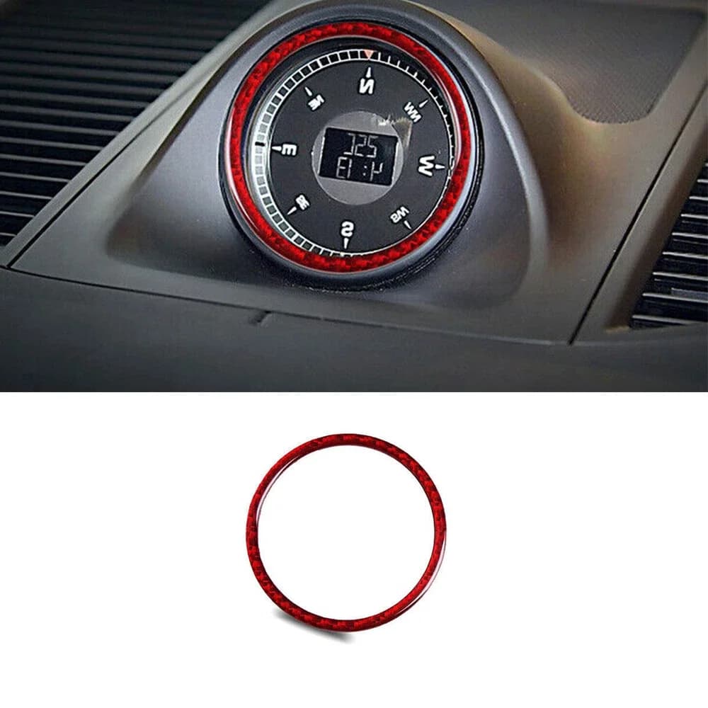 Car Styling Accessori Interni Per Porsche Macan 2014 2015 2016 2017 Rosso In Fibra di Carbonio Auto Console Orologio Anello di Copertura Trim