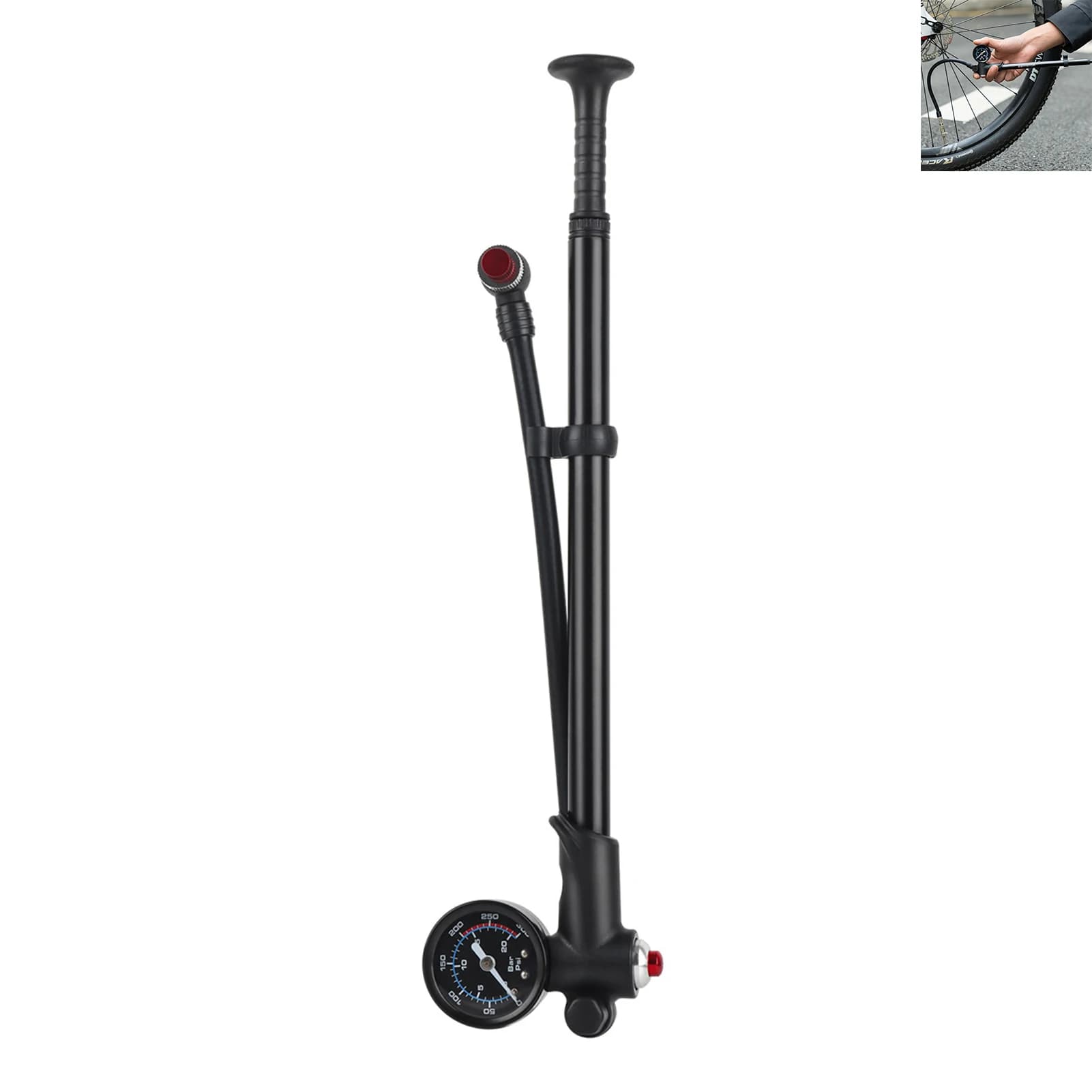 25cm Portable High-pressure 300psi Bike Air Pump with Gauge for Fork & Rear Suspension Shock Absorber Mountain Bicycle Supplies