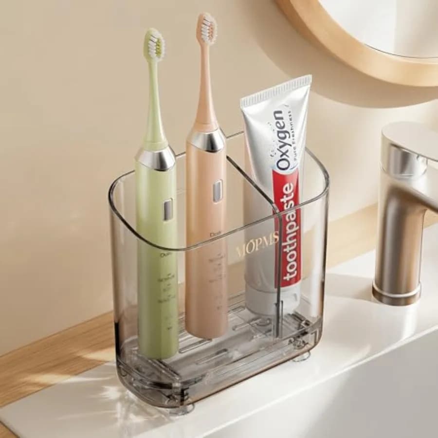 Portaspazzolini con Drenaggio per Organizzazione del Bagno, Supporto da Parete per 2 Spazzolini Elettrici con Divisorio