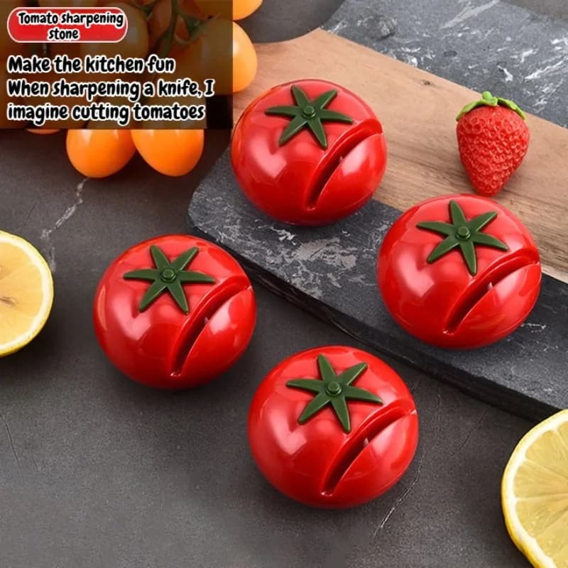 2 Pieces Affilacoltelli Creativo a Forma di Pomodoro, Mini Portable Refiler for Use in Kitchen, Fast and Efficient
