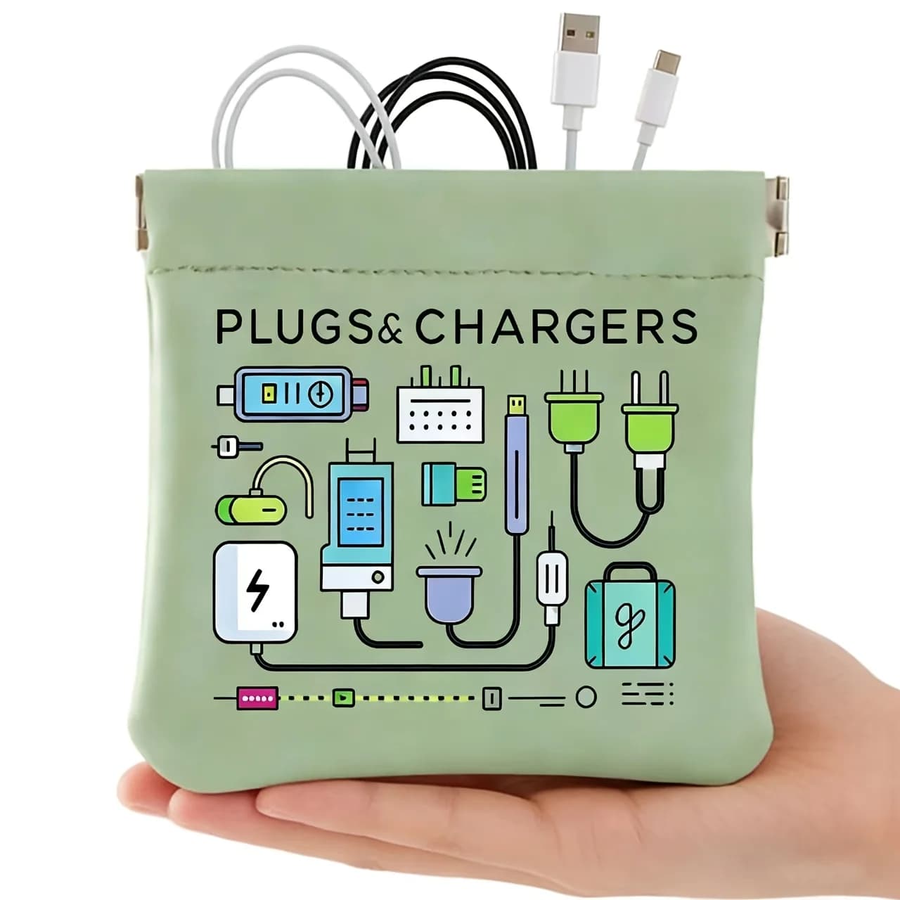 Portable Cable Organizer Bag 12X12Cm -Travel Tech Pouch for Chargers,USB Cables,Plugs &Earbuds - Keep Electronics Tidy On-The-Go