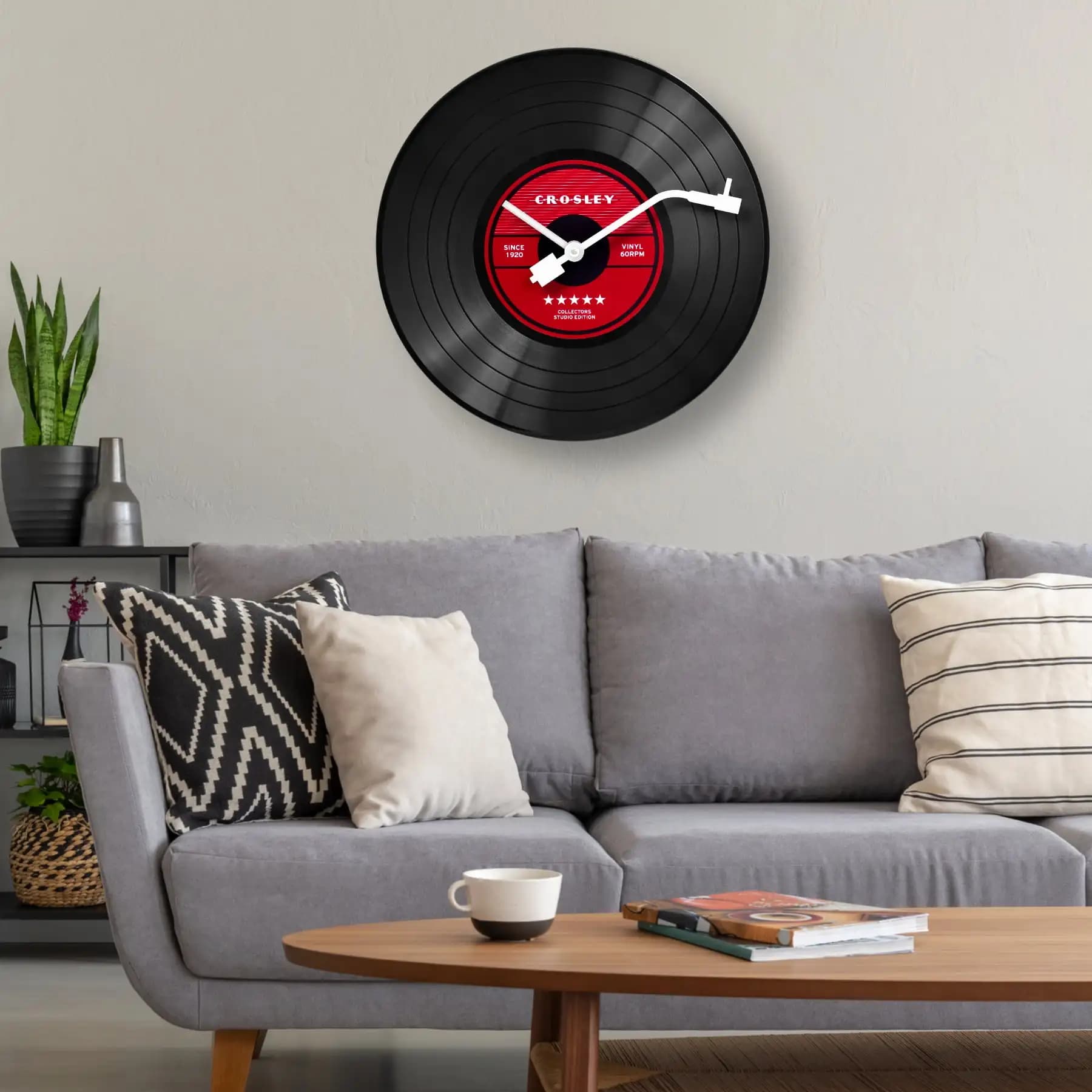 Analog 12 Inch Record Wall Clock with Quartz Movement for Home Decor