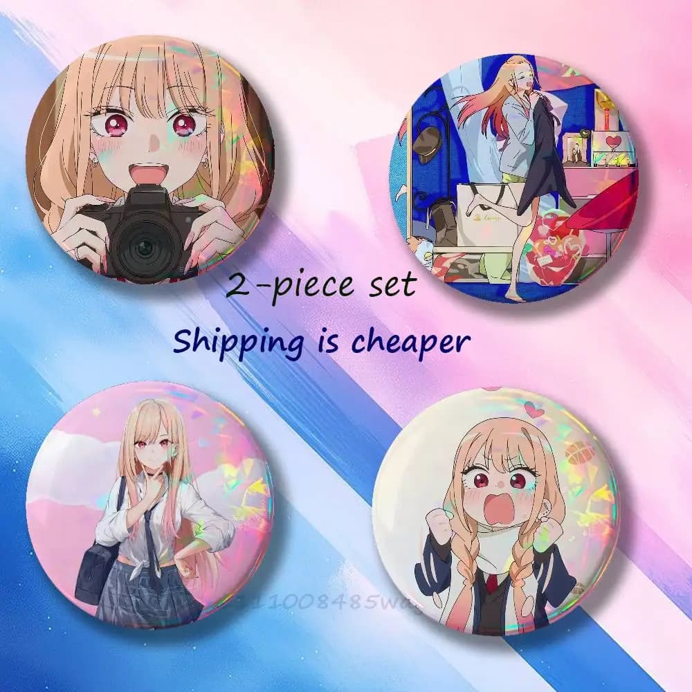 Spille Anime K-Kitagawa Marin per Accessori Zaino, Set da 2 Pezzi di Spille Rotonde Smaltate da 25, 32, 44, 58, 75mm, Badge Anime Cartoon