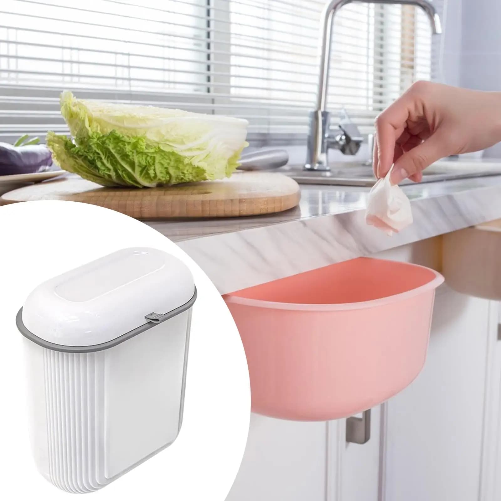Pattumiera sospesa con coperchio Elegante contenitore salvaspazio per rifiuti Cestino per rifiuti Bidone per compost da cucina per controsoffitto dell'armadio