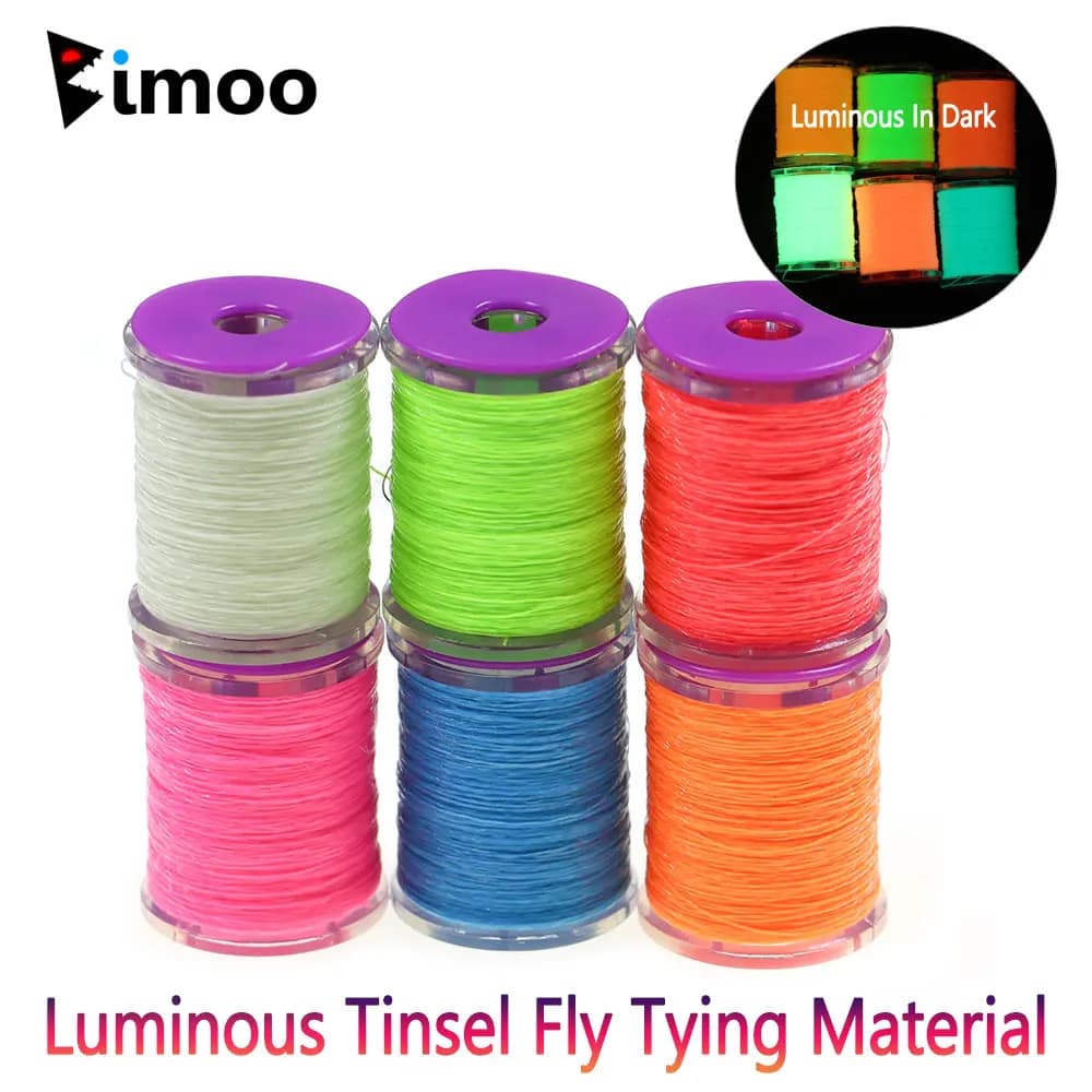 Bimoo 1PC Alta Luce Luminoso Tinsel Fly Tying Materiale Per Midge Ninfa Streamer Testa Corpo Costola Ala Coda Trota Esche Da Pesca