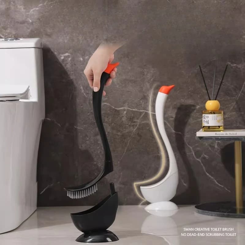 Spazzola per WC Creativa a Forma di Cigno con Base, Accessorio per Pulizia Bagno, Spazzola Decorativa a Forma di Animale per Casa