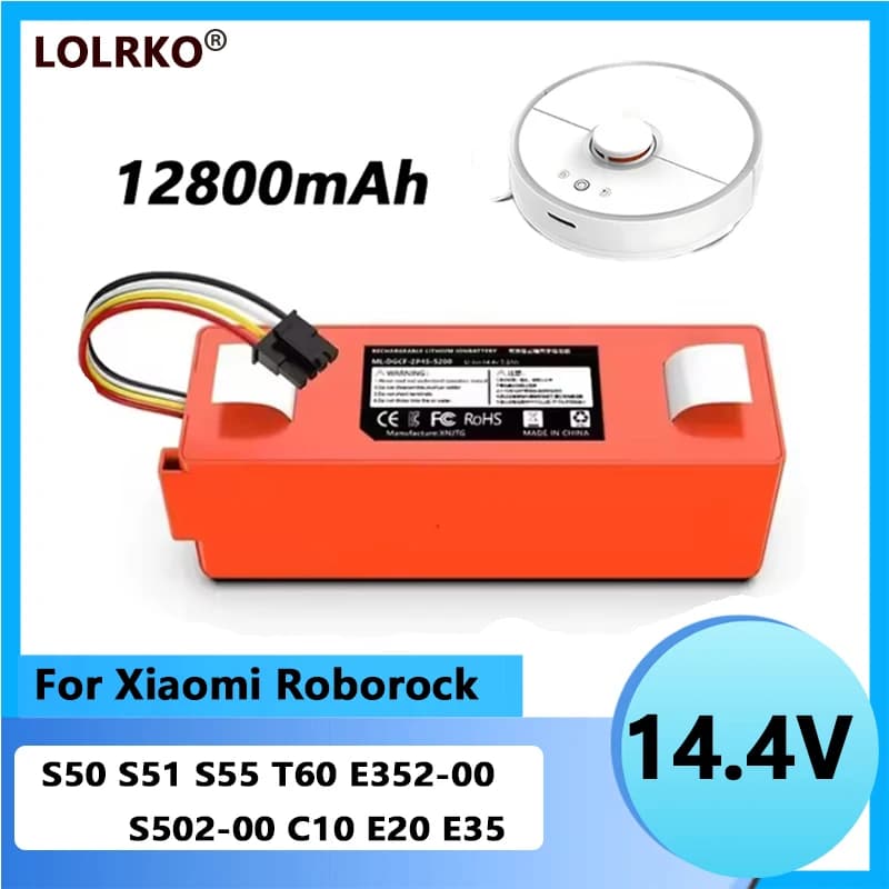 14.4V 12800mAh High Capacity Replacement Battery for Xiaomi Roborock S7/S6/S5 S50 S51 S55 Full Series Sweeper Battery CE/FCC