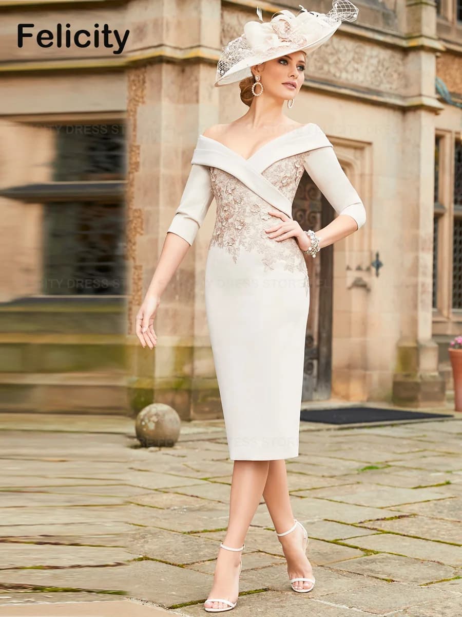 Customized Elegant Mother of the Bride Dresses 2025 Sheath Off The Shoulder Wedding Guest Dresses Lace Beading Vestidos de Gala