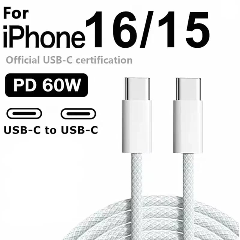 Cavo di ricarica rapida da tipo C a tipo C PD 60W 1m 2m Cavo di data per telefono cellulare per Iphone15 16 17 Samsung Huawei Cavo di ricarica da USB C a C