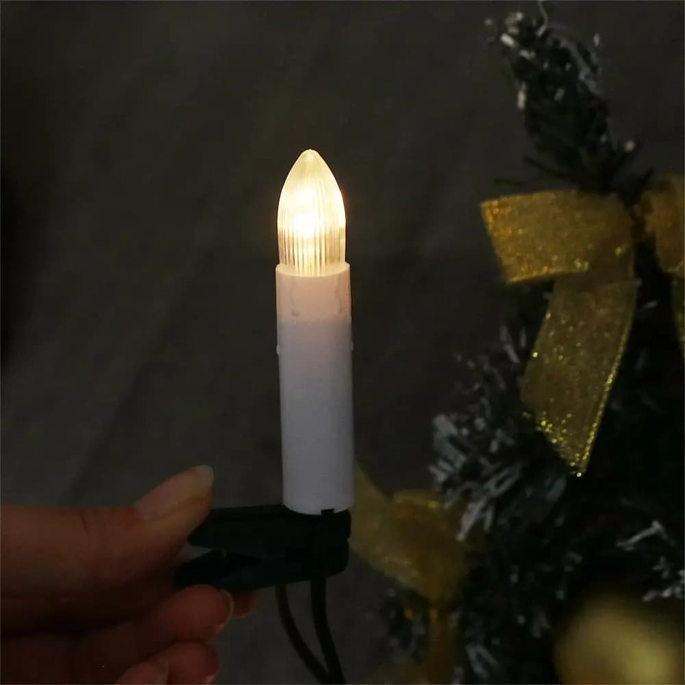 Stringa di candele a LED senza fiamma da 20 pezzi, alimentata tramite USB, a forma di cono, per albero di Natale, luce decorativa, luce calda con clip