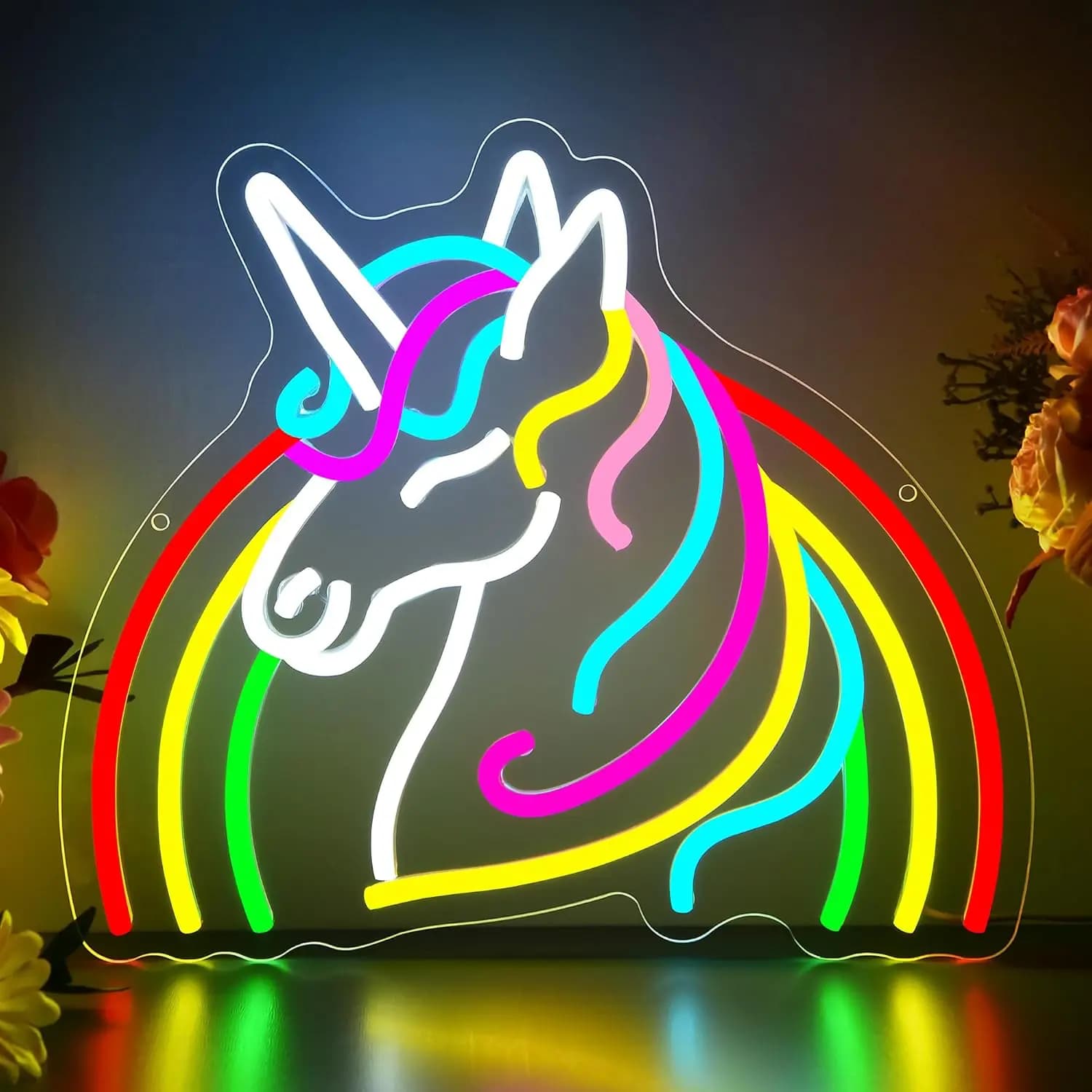 Insegna luminosa a LED a forma di unicorno arcobaleno – Decorazione da parete a LED USB dimmerabile per la cameretta delle bambine, regali di compleanno, decorazioni per feste