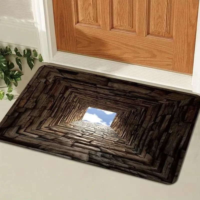 Anti-slip mat with 3D optical illusion, infinite abyss, washable in washing machine, for bathroom, bedroom, camping, yoga, durable mat.