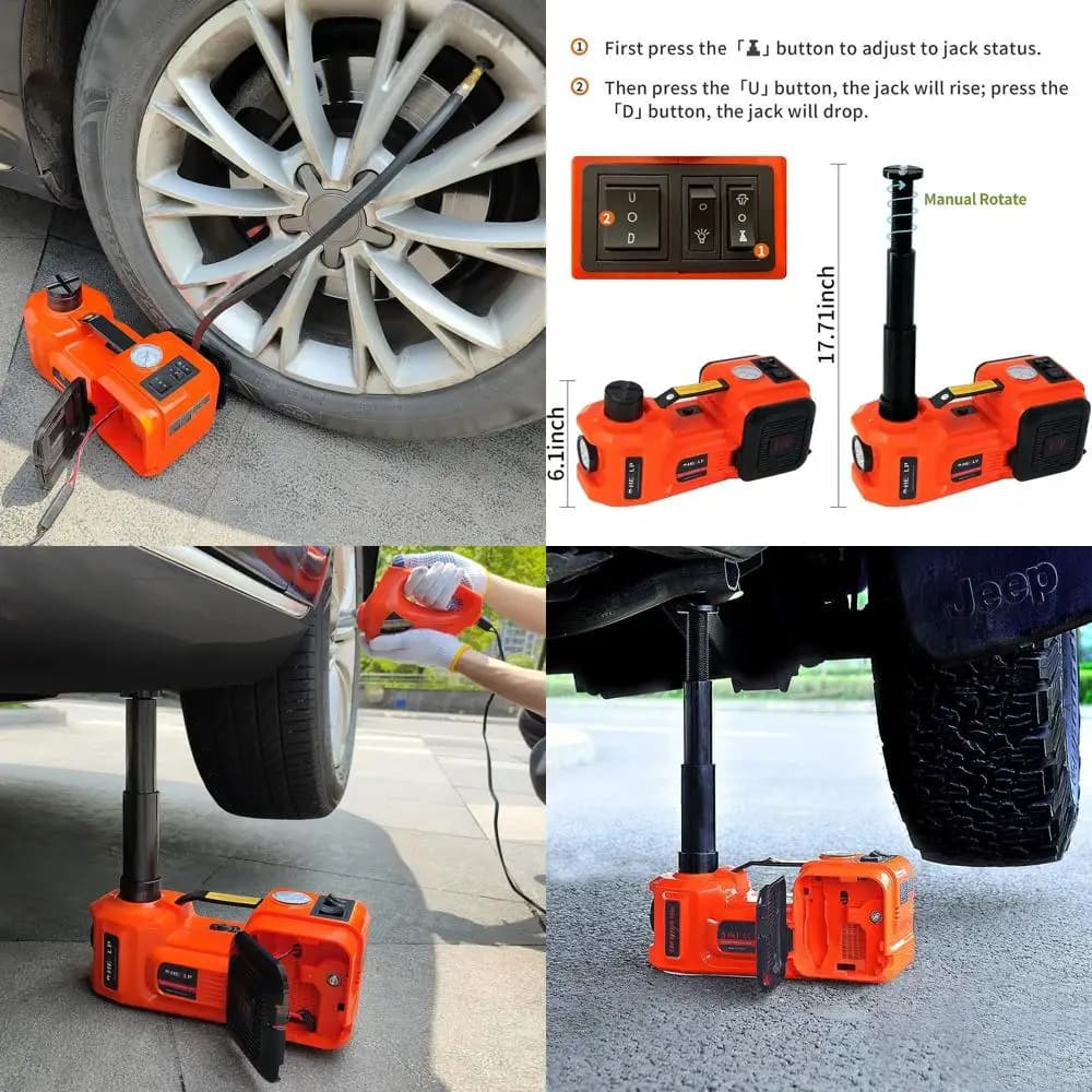 Kit cric idraulico per auto da 12 V a 5 tonnellate con gonfiatore per SUV, berlina, MPV - 6.1-17.7 Sollevamento, strumento di cambio pneumatici di emergenza