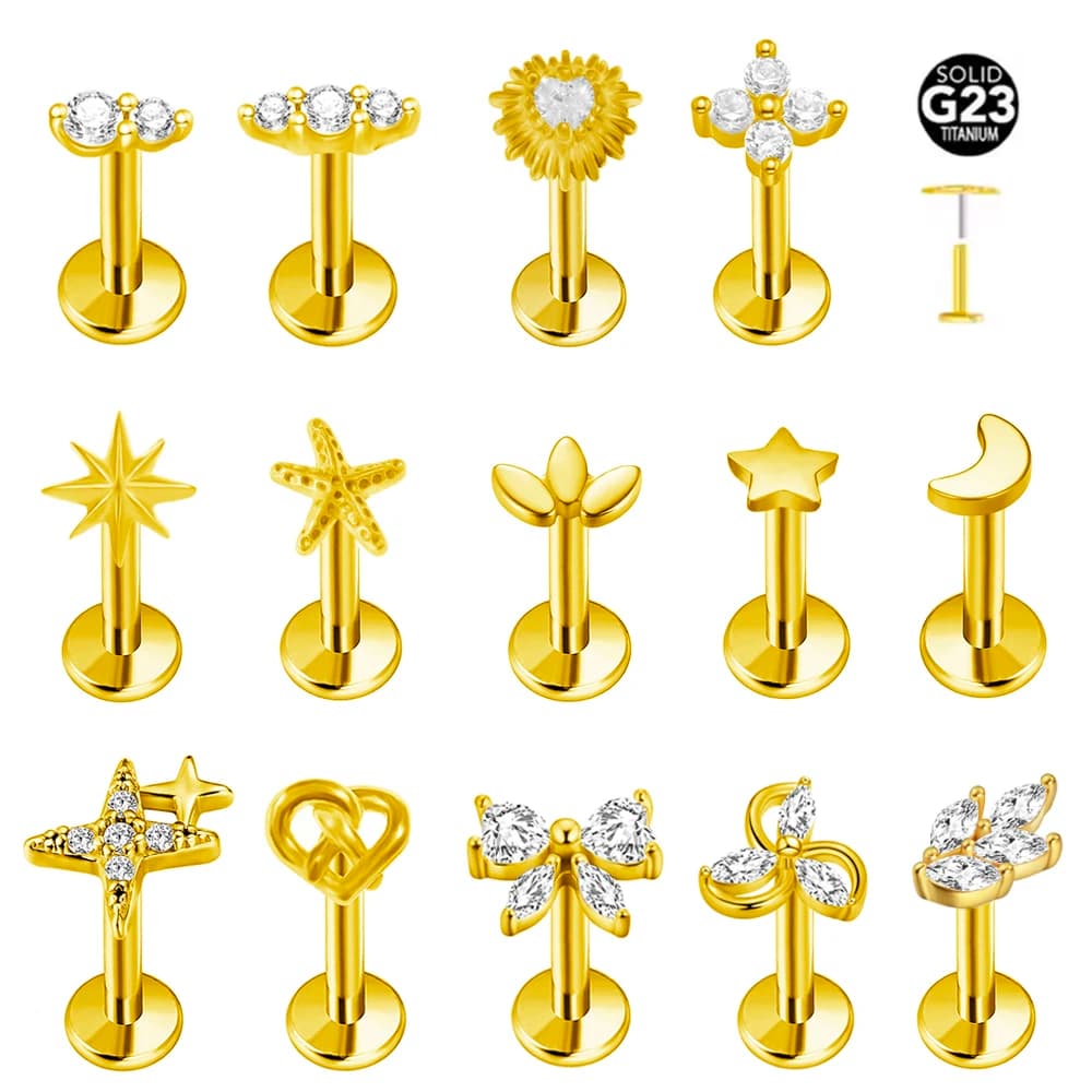 ASTM F136 G23 Orecchino a forma di cuore in titanio 16G 18G 20G Piercing senza filettatura Farfalla Push in Lip Stud Daith Labret Conch