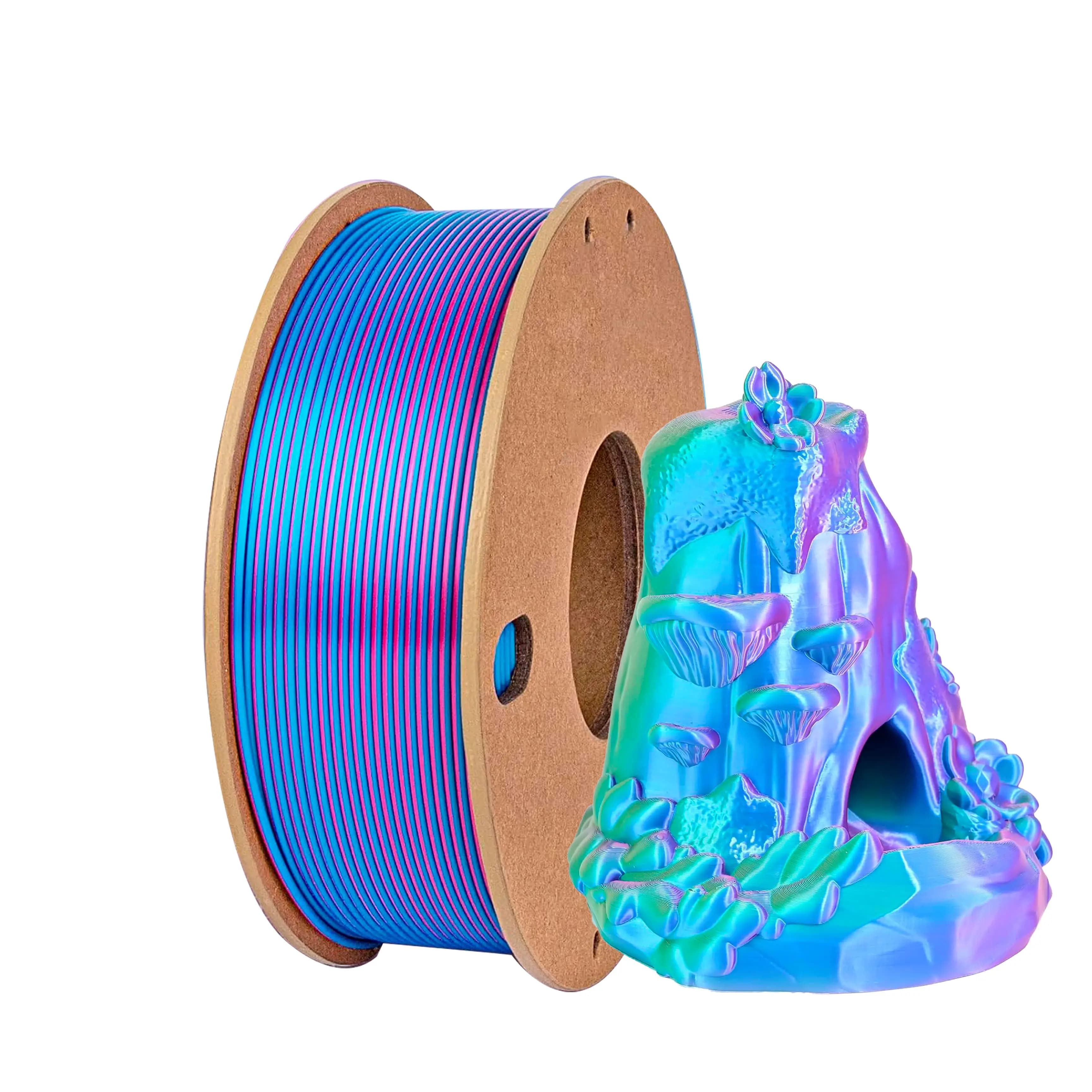 Filamento PLA 1.75mm Tricolore, Filamento per Stampante 3D in Seta PLA, Filamento PLA Arcobaleno con Seta PLA Blu Cielo e Rosso Rosa