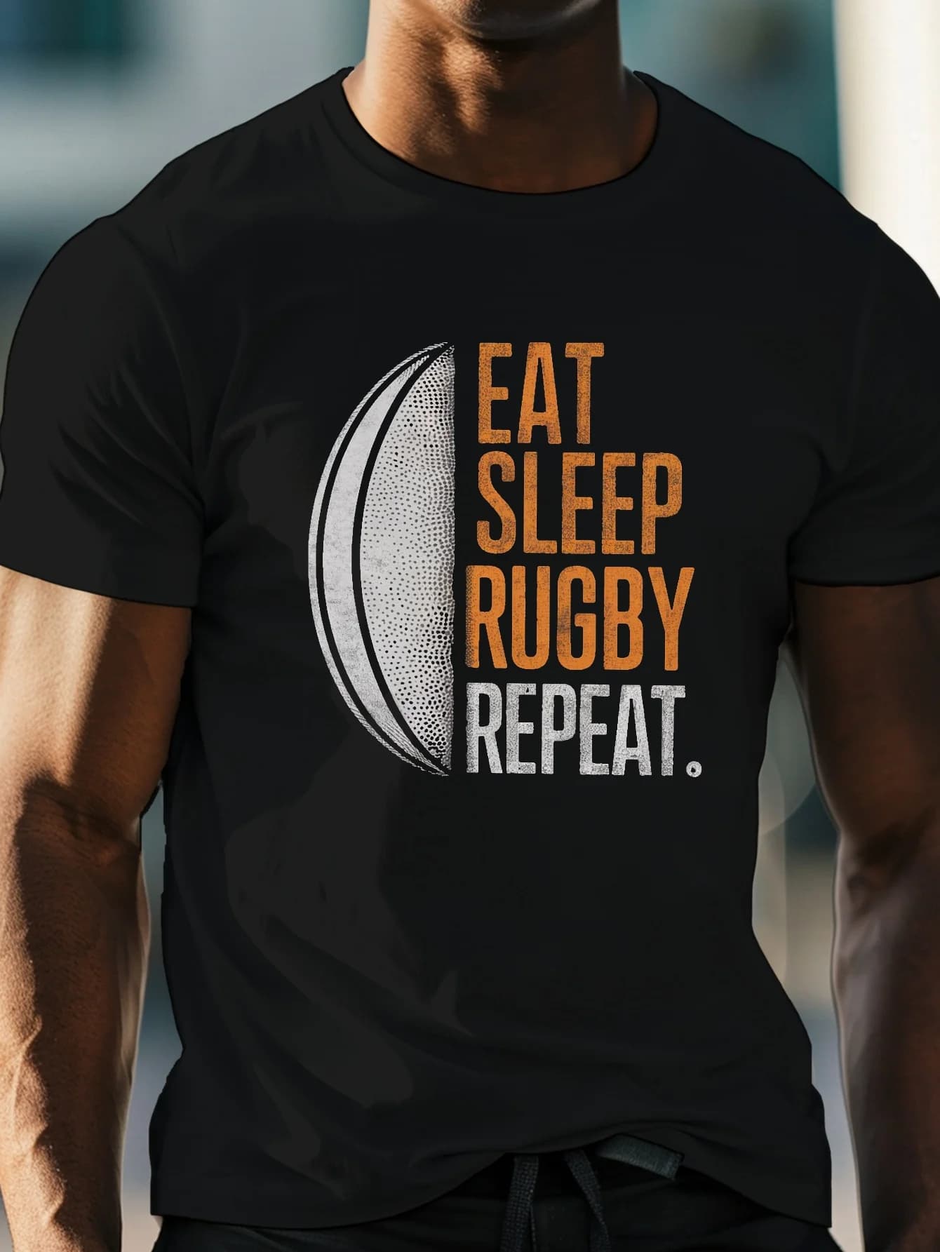 T-shirt casual da uomo Eat Sleep Rugby Repeat" - T-shirt girocollo comoda e leggera per l'estate, poliestere traspirante