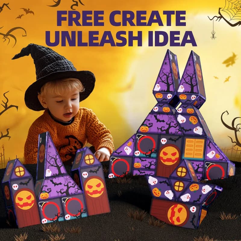 Halloween colorato finestra piastrelle magnetiche blocchi di costruzione set puzzle fai da te puzzle 3D capodanno giocattoli per bambini regali di Natale