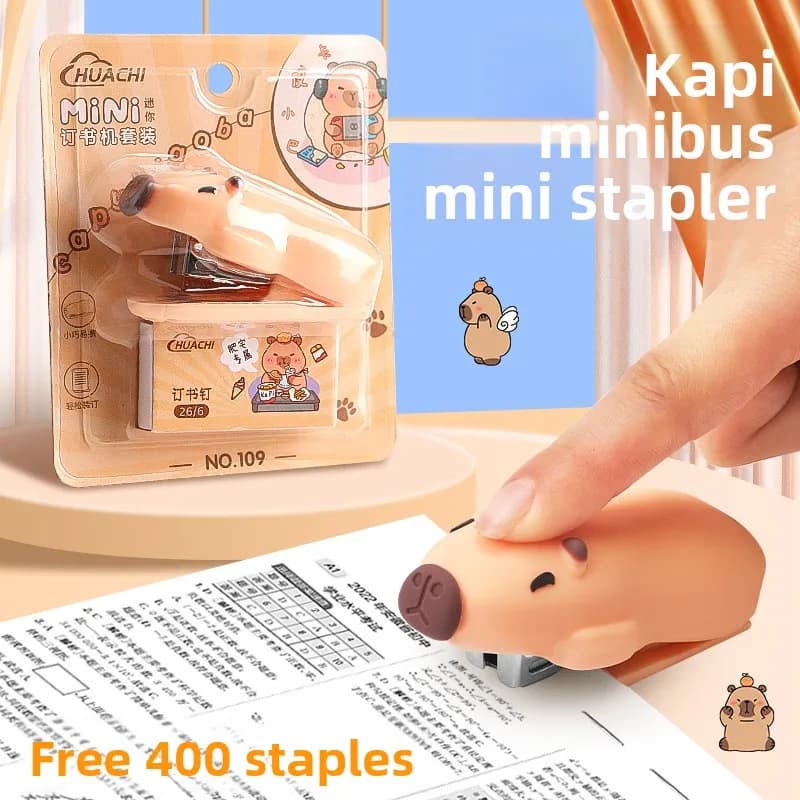 Set Mini Cucitrice Capybara, Design Cartoonesco Carino, Macchina per Rilegatura da Ufficio per Studenti, Cucitrice Anti-Inceppamento, Strumento di Cancelleria