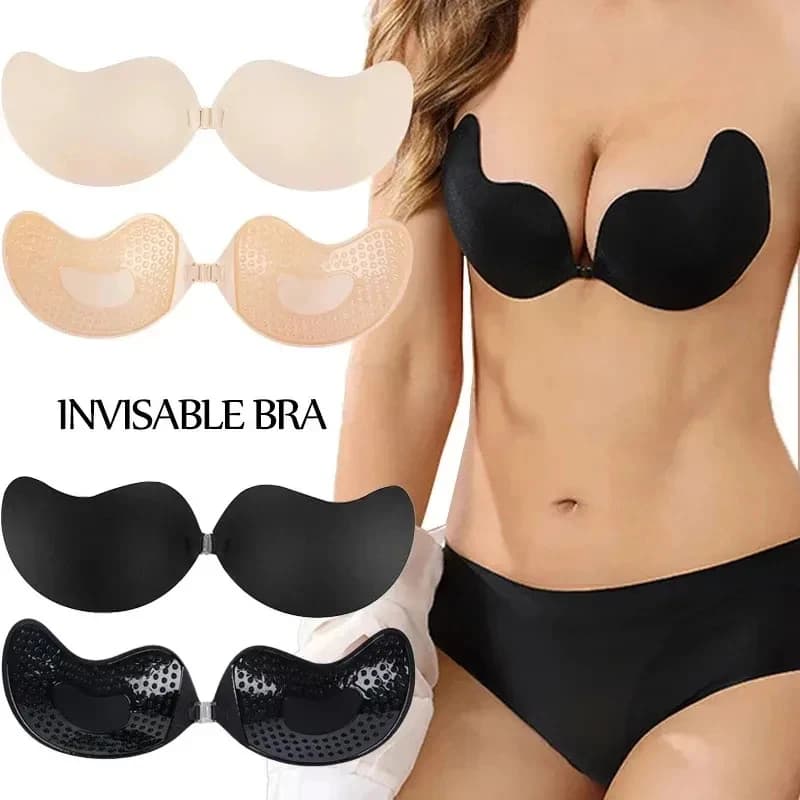 1/2pair Invisible Push Up Bra, Backless And Strapless Bra, Front Placket Bra, Underwear, Silicone Self-Adhesive Breast Pad