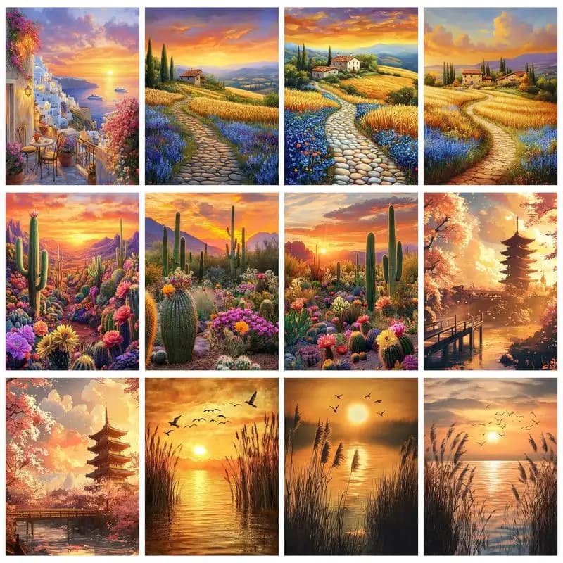 RUOPOTY Landscape Coloring By Numbers Acrylic Paint Kits Gifts With Frame