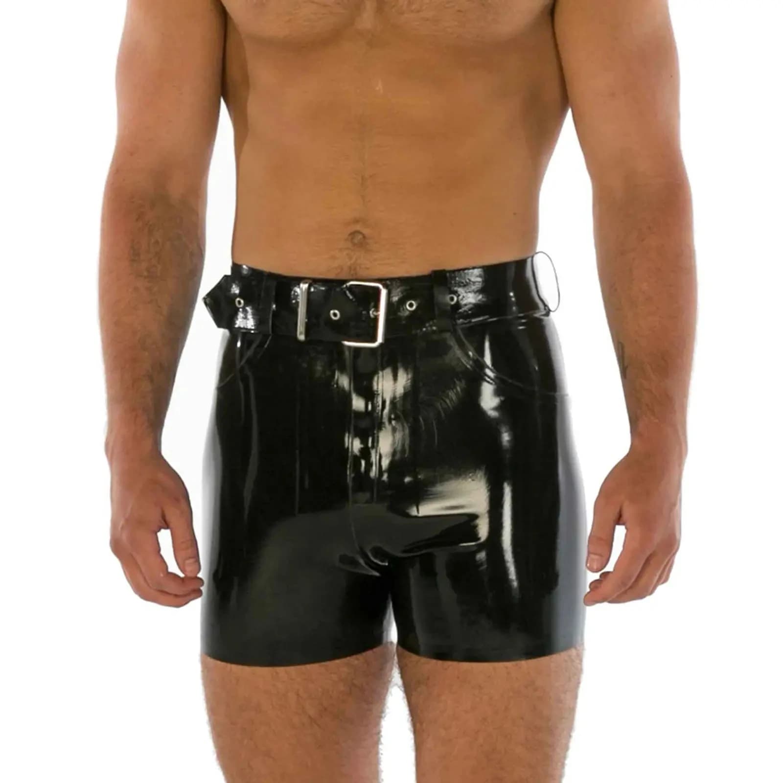 Men Latex Shorts Rubber Panities with Front Zip Custom Made Cosplay Costumes (no belt)