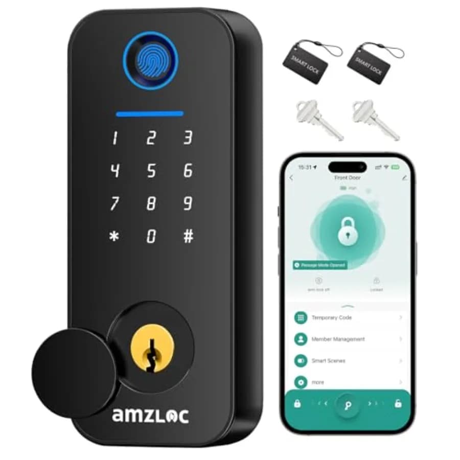 Serratura Intelligente per Porta con Tastierino: Serratura Amzloc con Impronta Digitale Senza Chiave per Porta d'Ingresso, Controllo Bluetooth tramite App