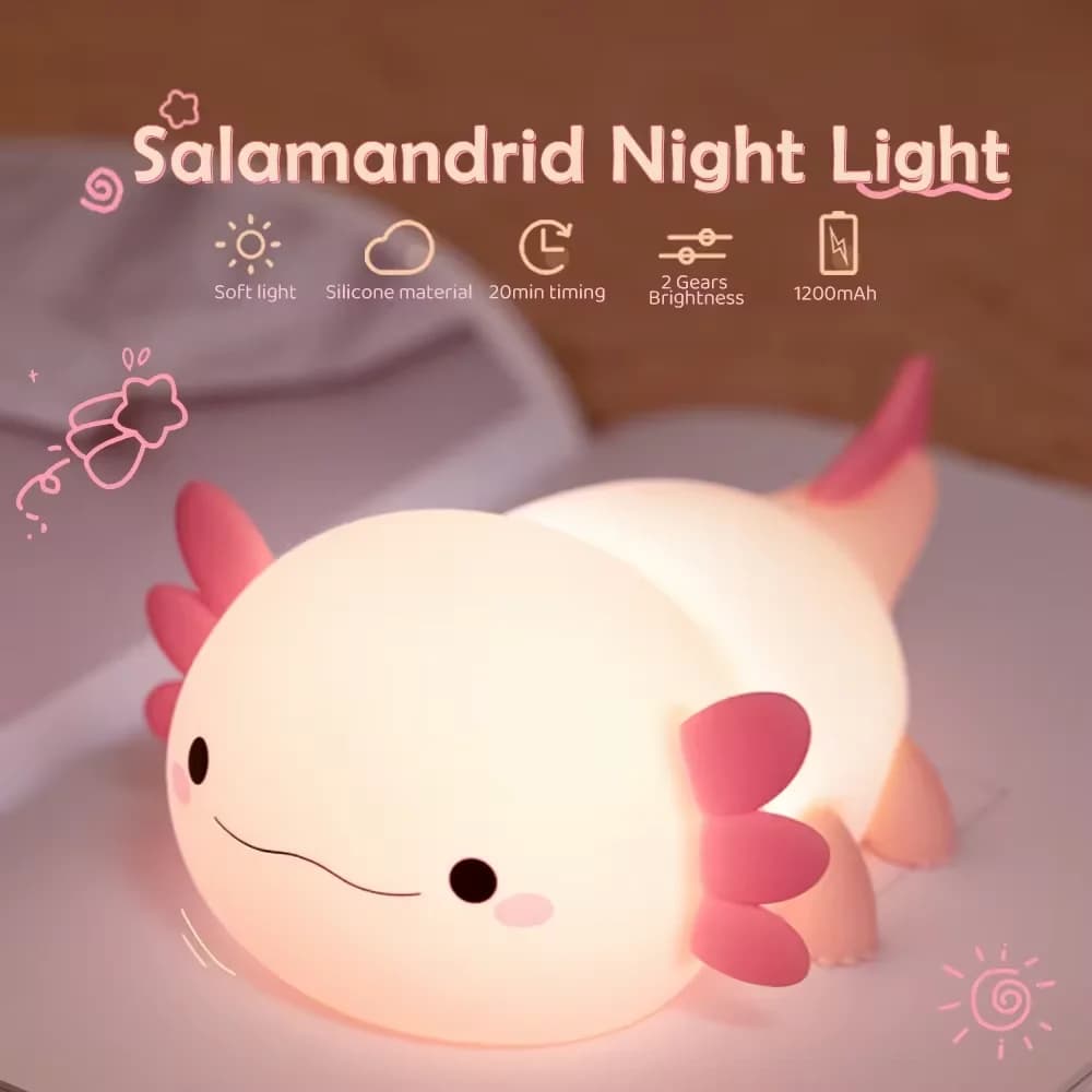 Cute Axolotl lamp gift rechargeable lamp, desk lamp, bedside lamp, LED animal night light, cute room decoration night light